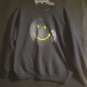Threadless Black Crewneck Sweatshirt with Yellow Smiley Graphic
